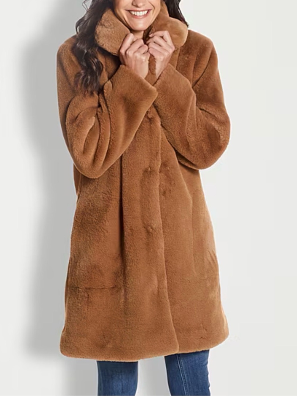 Gallery NWT XL Cognac Faux Fur Shawl Collar Coat